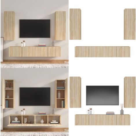 4-tlg. TV-Schrank-Set Sonoma-Eiche Holzwerkstoff - TV Möbel - Holzwerkstoff - Sonoma Eiche - Wandmontage - Fernsehtisch - Home & Living