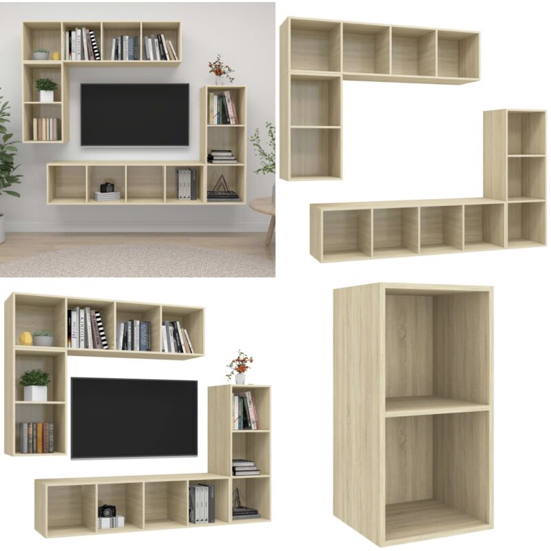 Vidaxl 4-tlg. Tv-schrank-set Sonoma-eiche Holzwerkstoff - Fernsehschrank - Wandhalterung
