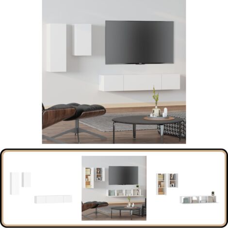 4-tlg. TV-Schrank-Set Weiß Holzwerkstoff - TV Schrank - Fernsehtisch - Holzwerkstoff - Weißer TV Stand - Regal