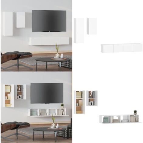 4-tlg. TV-Schrank-Set Weiß Holzwerkstoff - TV Schrank - Fernsehtisch - Holzwerkstoff - Weißer TV Stand - Regal - Home & Living