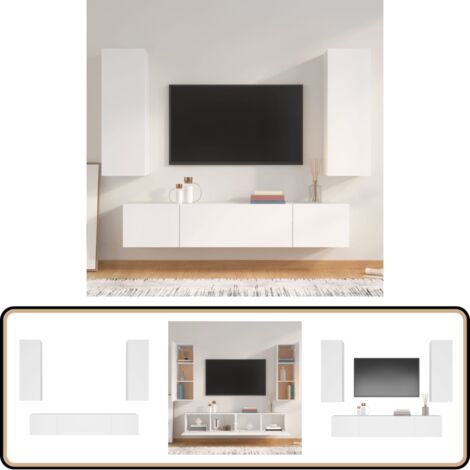 4-tlg. TV-Schrank-Set Weiß Holzwerkstoff - TV-Schrank - Holzwerkstoff Möbel - Weißer TV-Stand - Wandmontage - Wohnzimmer Dekoration