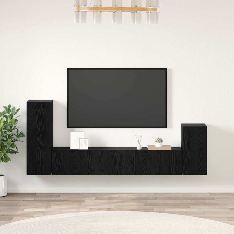 Vidaxl - Wand Tv Schrank Wandmontiert 4 Pcs Schwarz Eiche Holzwerkstoff
