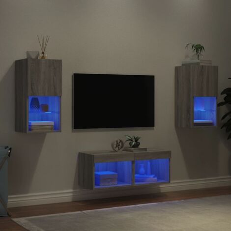 4-tlg. TV-Wohnwand mit LED-Leuchten Grau Sonoma vidaXL296853