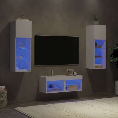 4-tlg. TV-Wohnwand mit LED-Leuchten Weiß vidaXL