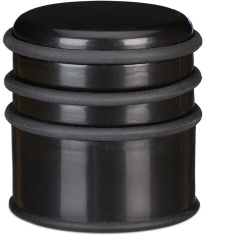 4 Topes Puerta, Puertas y Ventanas Pesadas, Acero Inoxidable y Goma, Freno Alto, Redondo, 7cm Ø, Negro
