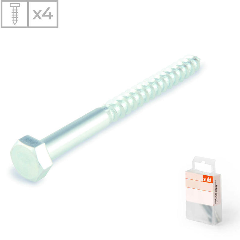 

Suki - Pack 4 Tornillos Hexagonales con Rosca para Madera | Fabricado en Acero Zincado | Medidas 8x30mm