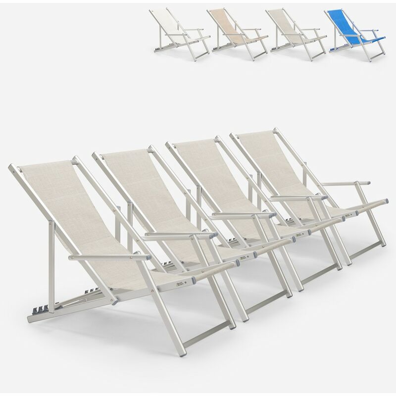 4 chaises de plage pliantes mer accoudoirs aluminium Riccione Gold Lux Couleur: Gris