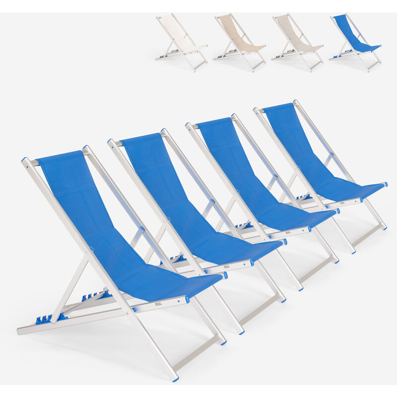 4 chaises de plage pliantes réglables en aluminium Riccione Gold Couleur: Bleu