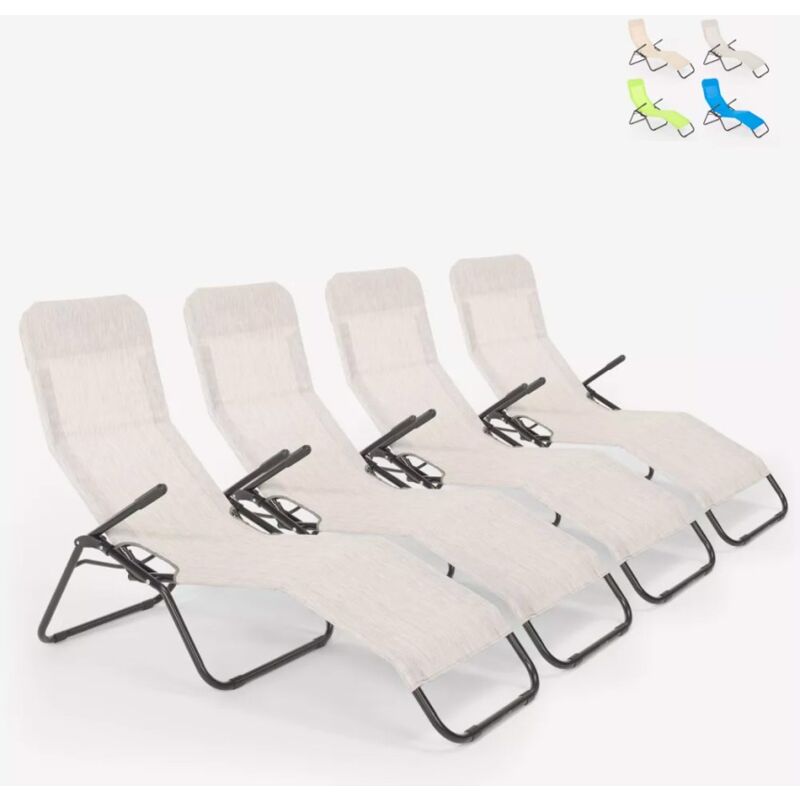 4 transats pliants bain de soleil pour jardin et plage en acier Pasha | Gris