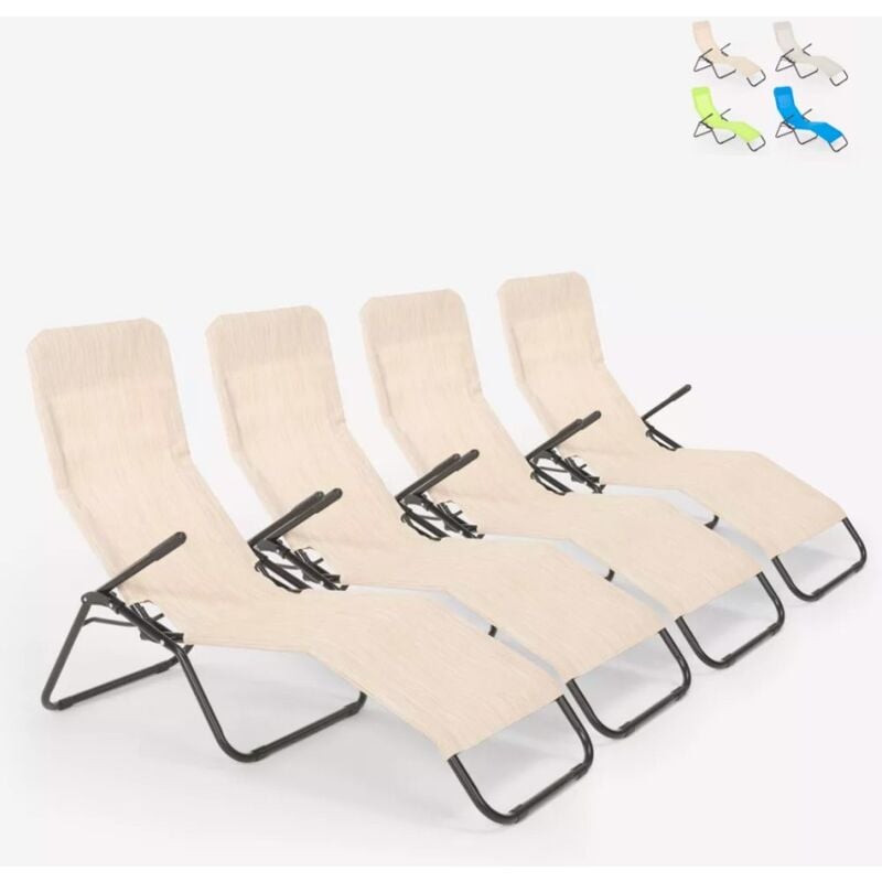 4 transats pliants bain de soleil pour jardin et plage en acier Pasha | Beige