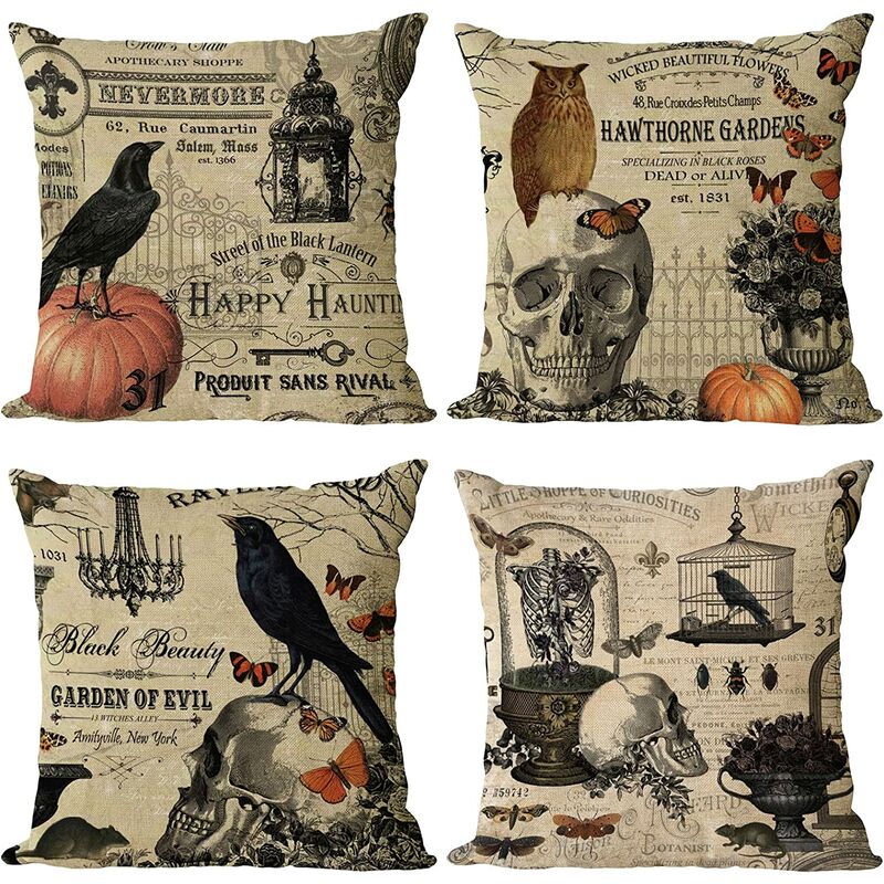 

4 Uds fundas de almohada cuadradas decorativas de Halloween fundas de almohada de lino de algodón sofá al aire libre fundas de almohada para el hogar