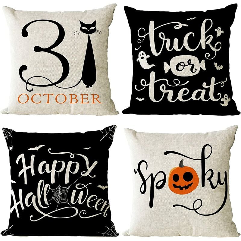 

4 Uds fundas de almohada decorativas de Halloween fundas de almohada de lino de algodón cuadradas sofá al aire libre fundas de almohada para el hogar