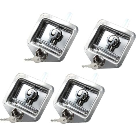4 unidades de cerradura para puerta de remolque con manilla en T, cerradura para caravana, camión RV, caja de herramientas, cerradura para puerta con 8 llaves de acero inoxidable plateadas.