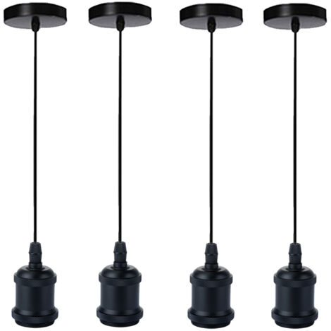 4 unidades Lámparas de Suspensión Rétro E27 60W Lámpara de Techo 1m Cable Ajustable (Negro)