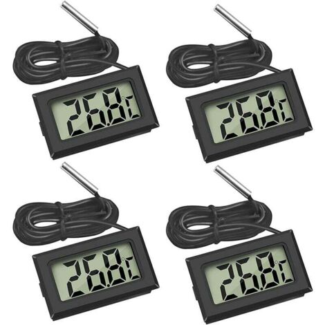 (4 unidades negras) Mini termómetro digital LCD con sonda de temperatura para refrigeradores, congeladores y acuarios.