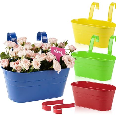 4 vasi da fiori sospesi in metallo con doppi ganci rimovibili, vasi da fiori sospesi per giardino, balcone, patio, decorazione interna o esterna, multicolore