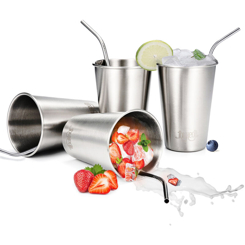 

4 Vasos de Acero Inoxidable 304, 500 ml, 4 Bombillas para Viajar