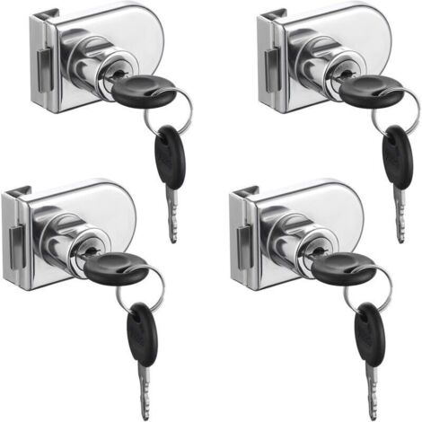 4 verrous de sécurité pour porte en verre, sans perçage, alliage de zinc chromé, épaisseur 5–8 mm, vitrines commerciales et bureaux