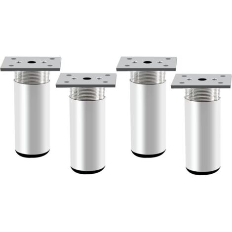 4 verstellbare Möbelbeine, Tischbeine aus Metall, 60 mm hoch, Bettbeine aus Aluminiumlegierung, matt silberfarben, rund