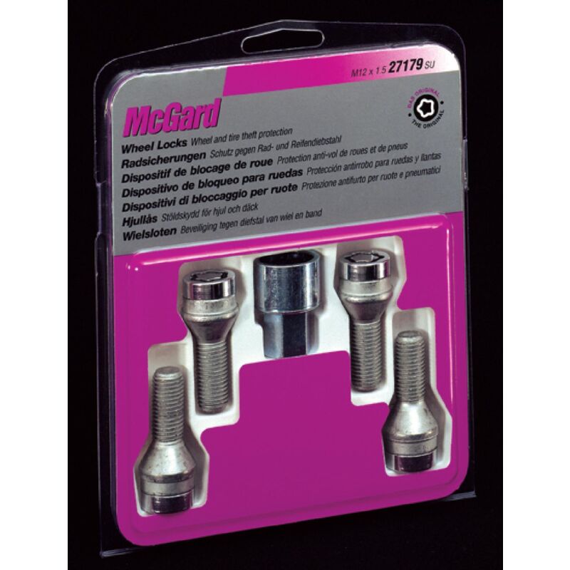 4 vis - 12x125 - L28 - H19 - Conique - Chrome - Antivol de Roues - 27562SU