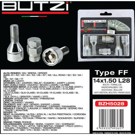 4 Vis Antivol 14x150 Coniques L28mm - 2 Cles Avec Numero De Series - Butzi