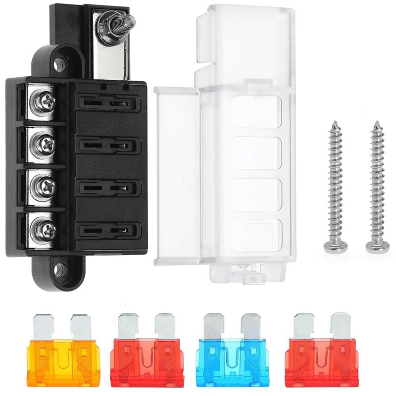 4 Voies Bloc de fusibles à lame, support de boîte à fusibles étanche 12 V avec couvercle, boîte à fusibles à 4 circuits pour automobile, voiture,