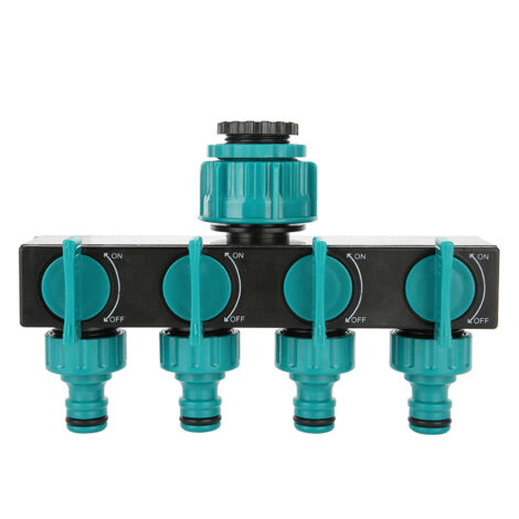 4 Way Garden Irrigation Watering Tap Hose Splitter Connector Adapter with Shut Off Valve