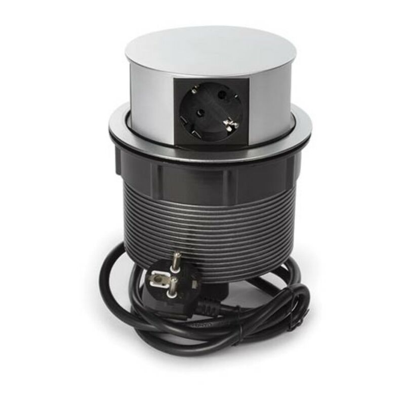 Bloc multiprise escamotable, 4 prises schuko (type f), diamètre 121 mm, usage intérieur, noir/gris - Perel