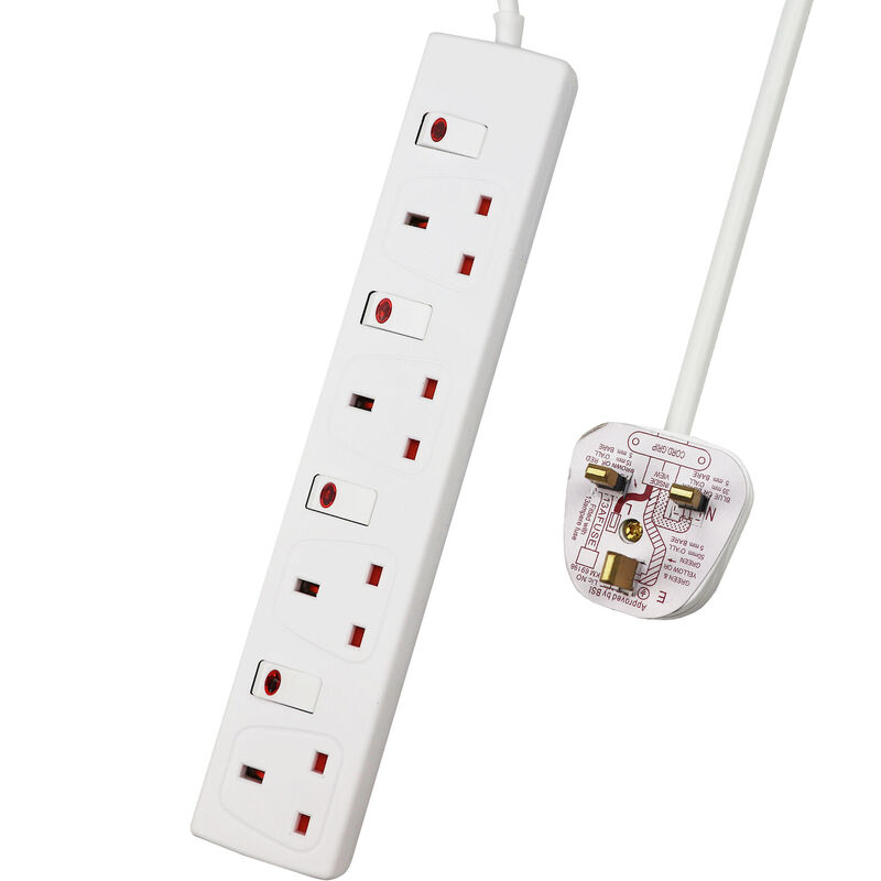 4 Way Socket with Cable 1M, with Power Indicator, Individual Switches, Child-Resistant Sockets