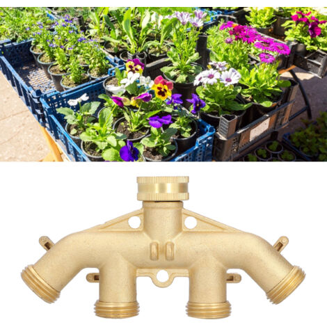 4-Wege-Gartenwasserverteiler aus Kupfer G3/4 mit Kugelhahn, für Bewässerung und flexible Anschlüsse