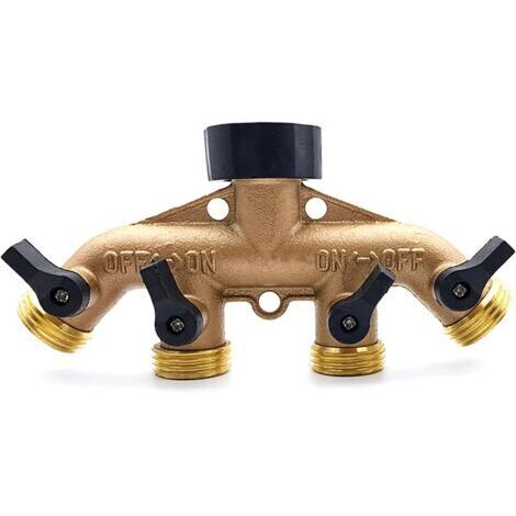 4-Wege-Verteiler, 4-Wege-Ventil, Hochleistungs-Gartenarmatur-Verteiler aus Messing für Haus, Küche, Garten (EU)
