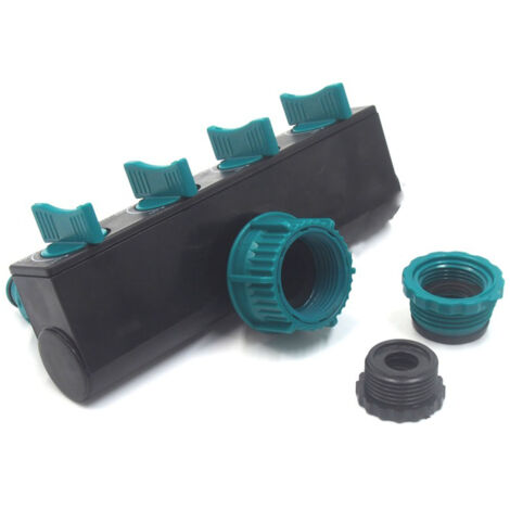4-Wege-Wasserverteiler aus ABS, grün/schwarz, für Gartenbewässerung und -reinigung mit 33 mm/25 mm/20 mm Einlässen und 16 mm/25 mm Auslässen