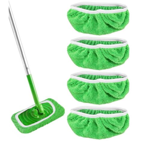 4 wiederverwendbare Tücher für Swiffer Sweeper Mop, grüne wiederverwendbare Mopppads, Ersatzbezüge für Nass- und Trockenmopp, geeignet für alle Bodenarten