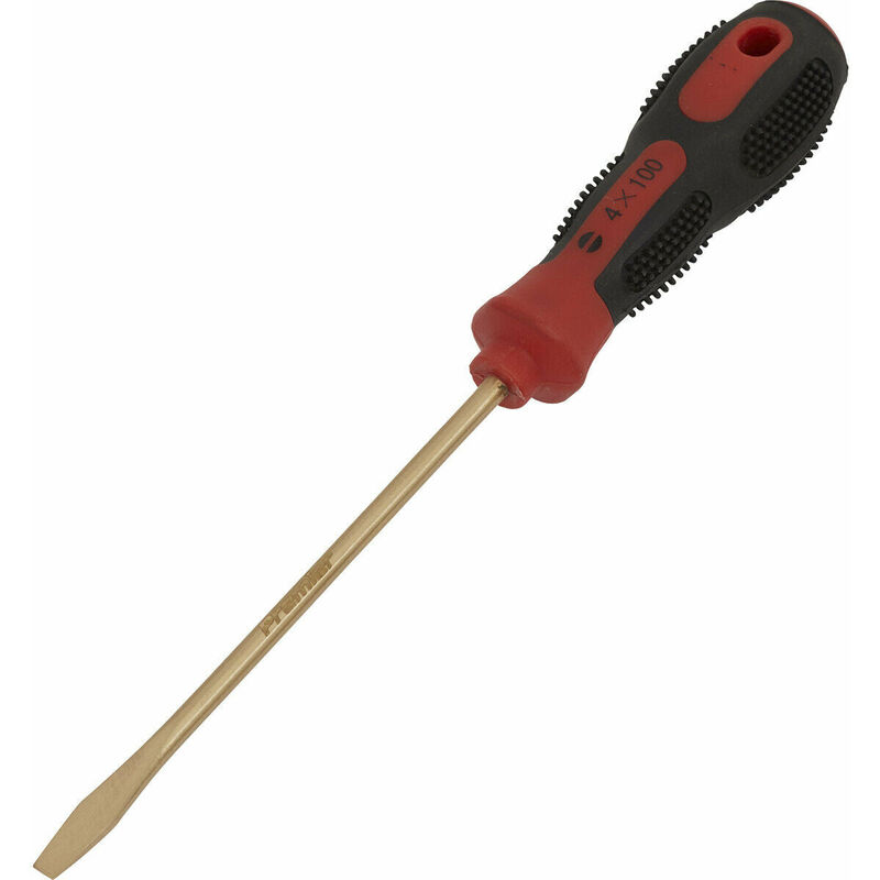 Loops - 4 x 100mm Slotted Screwdriver - Non-Sparking - Soft Grip Handle - Die Forged