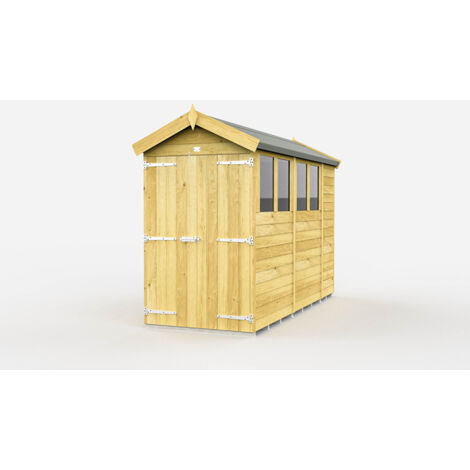 4 x 11 Feet Apex Shed - Double Door With Windows - Wood - L329 x W118 x H217 cm