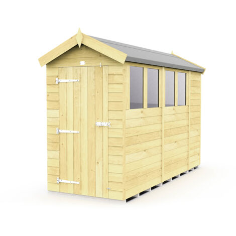 4 x 11 Feet Apex Shed - Single Door With Windows - Wood - L329 x W118 x H217 cm