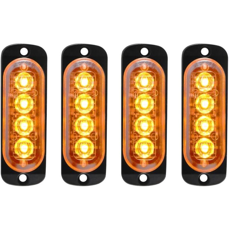4 x, 12-24V slim emergency strobe lights - 4 LEDs clignotantes pour camions, motos, voitures, jaune