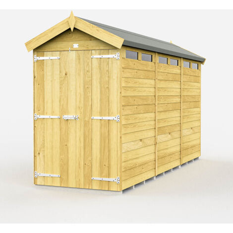 4 x 12 Feet Apex Security Shed - Double Door - Wood - L358 x W118 x H217 cm
