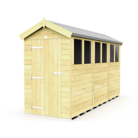 4 x 12 Feet Apex Shed - Single Door With Windows - Wood - L358 x W118 x H217 cm
