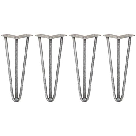 SKISKI 4 x 12" Hairpin Legs - 3 Prong - 12mm - Raw Steel