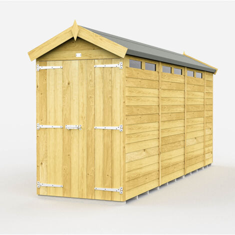 4 x 14 Feet Apex Security Shed - Double Door - Wood - L417 x W118 x H217 cm