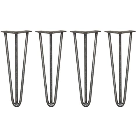 SKISKI 4 x 14" Hairpin Legs - 3 Prong - 12mm - Raw Steel