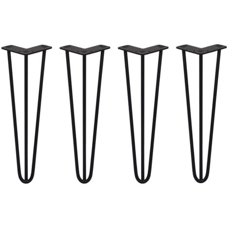 SKISKI 4 x 16" Hairpin Legs - 3 Prong - 10mm - Black