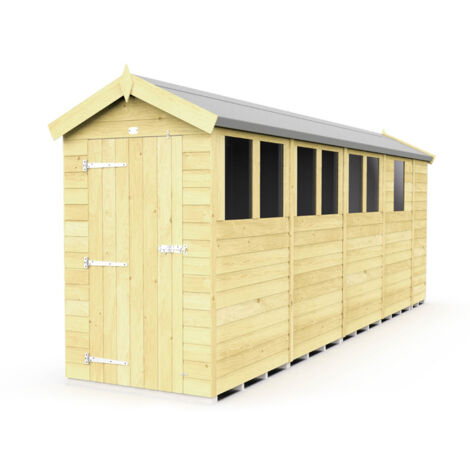 4 x 17 Feet Apex Shed - Single Door With Windows - Wood - L503 x W118 x H217 cm