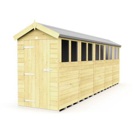 4 x 20 Feet Apex Shed - Single Door With Windows - Wood - L592 x W118 x H217 cm