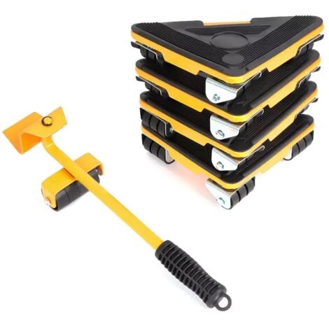 YOLEO 4 x 360°-Rollen-Eckroller, Schwerlast-Möbelheber, 5-teiliger Möbelheber, Transportwagen, Tragkraft 300 kg, Gelb