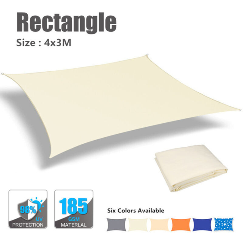 4 X 3M Étanche Soleil Abri Pare-Soleil Protection Voile D'ombrage Auvent Camping Toile D'ombrage Grand Pour Auvent Extérieur Jardin Patio -Beige