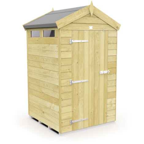 4 x 4 Feet Apex Security Shed - Single Door - Wood - L127 x W118 x H217 cm