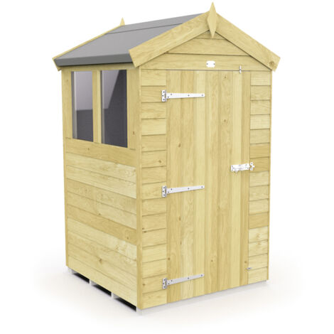 4 x 4 Feet Apex Shed - Single Door With Windows - Wood - L127 x W118 x H217 cm