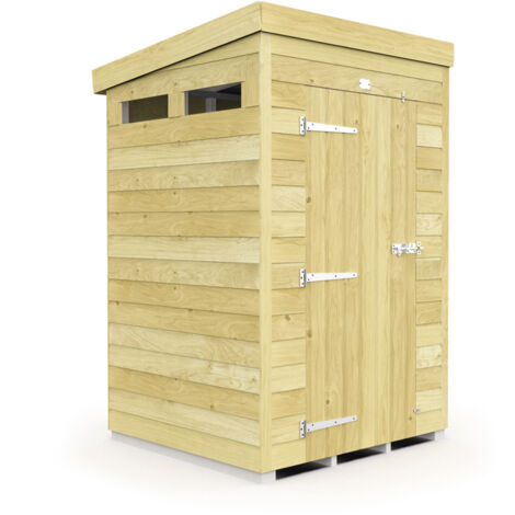 4 x 4 Feet Pent Security Shed - Single Door - Wood - L118 x W127 x H201 cm